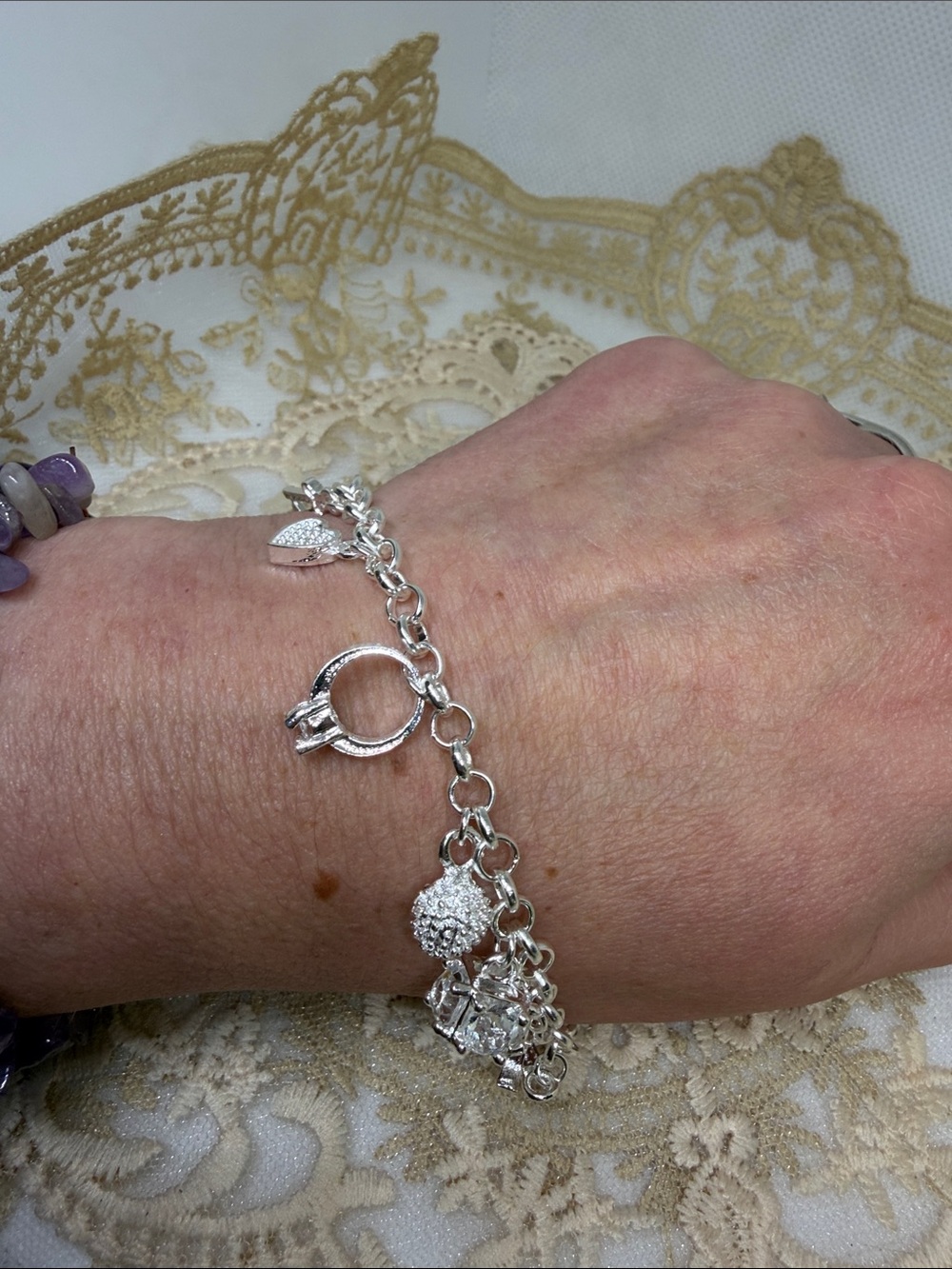 925 Sterling Silver Charm Bracelet | CZ Accents | Luxe Charm Story Bracelet